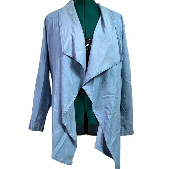 Chambray Waterfall Cardigan XL Blue Asymmetrical Open Front Roll Tab Sweater XL - Picture 13 of 13